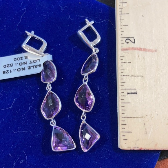Silver Amethyst Earrings NEW - Picture 2 of 3